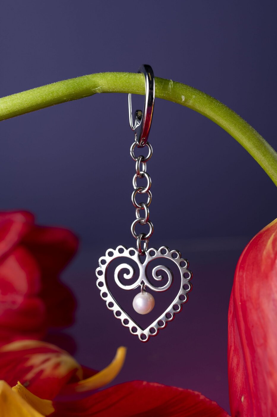 Key ring – heart with pearl