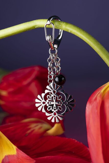 Key ring – Trakovice ornament + onyx