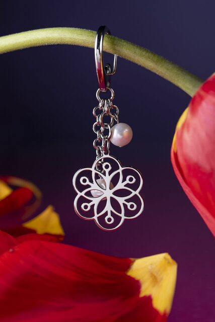 Key ring – flower of life 1 + pearls
