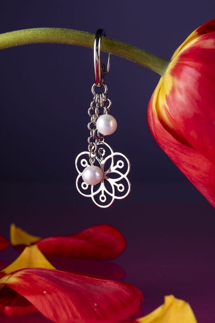 Key ring – flower of life 1 + pearls