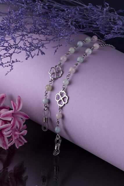 Glasses chain – quatrefoil + beryl
