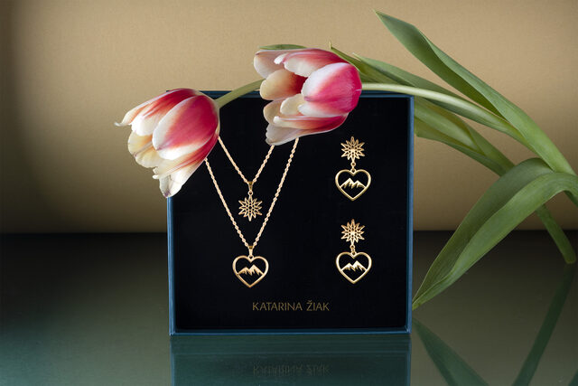 Set Two-row necklace + earrings – mountains heart