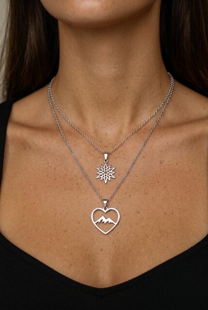 Two-row necklace – mountains heart