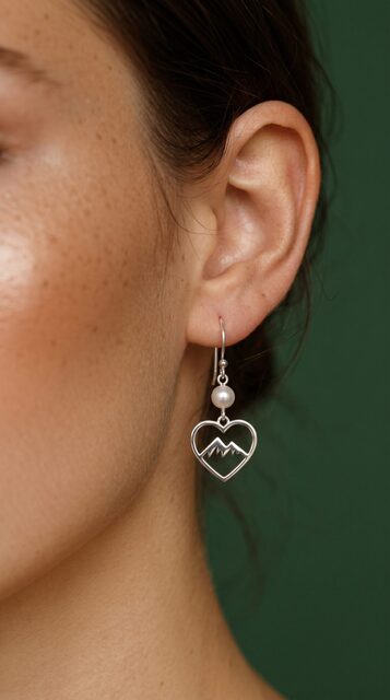 Earrings – heart mountains + pearl