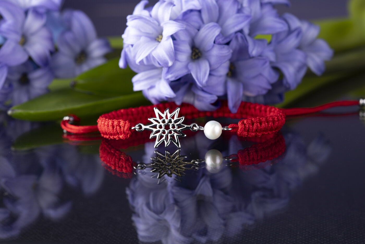 Bracelet – edelweiss – cord + pearl