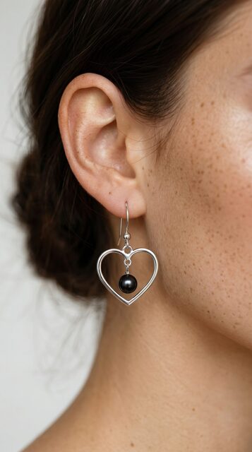 Earring 1 heart ornamentalistics – black pearls