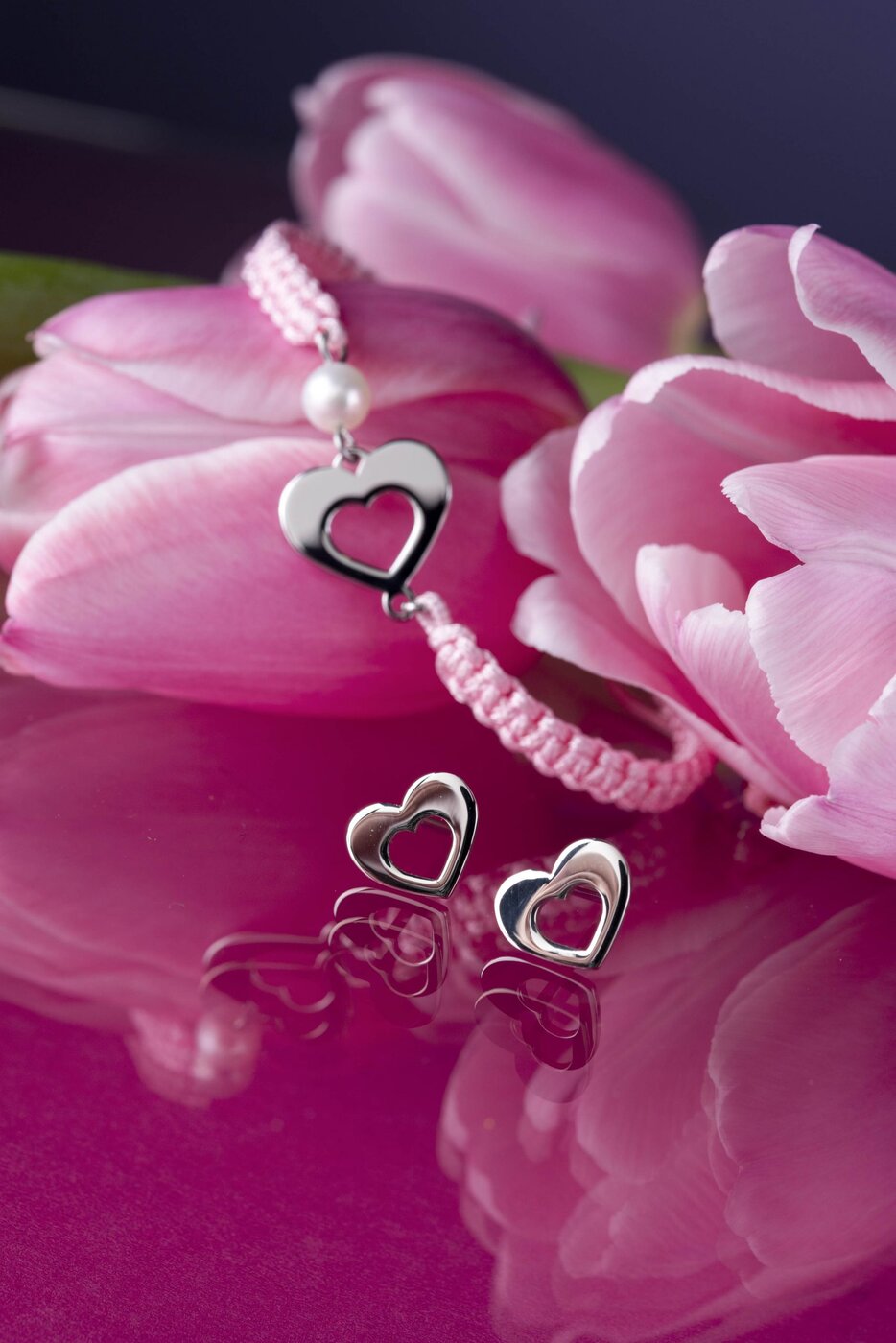 Set heart ornamentalistics – studs + cord bracelet + pearl