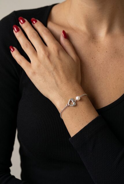 Náramok srdce ornamentika – retiazka + perla