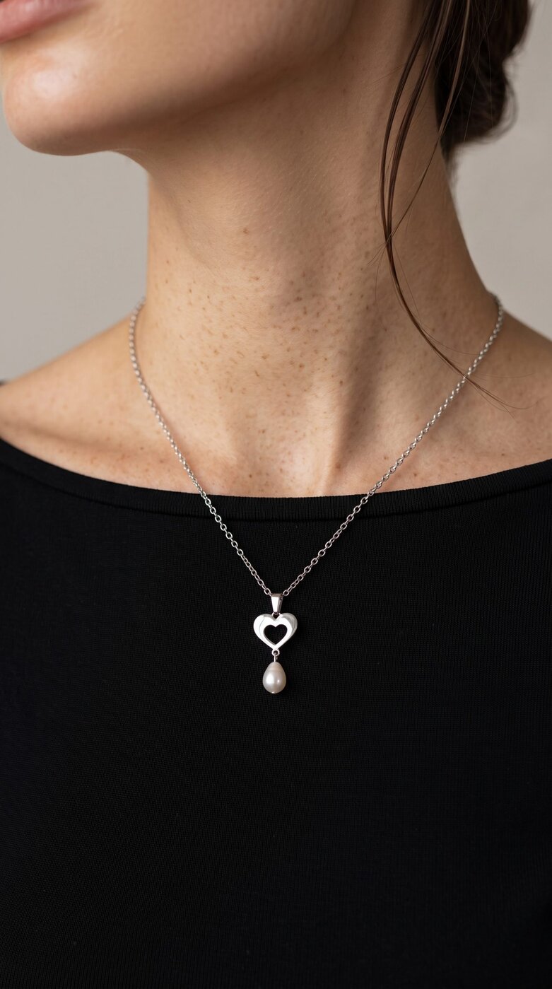 Prívesok malé srdiečko ornamentika +perla slza