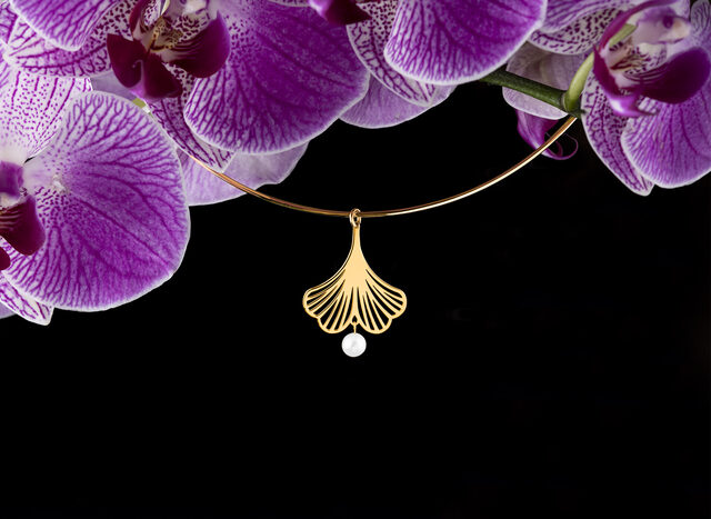 Hoop choker necklace ginkgo