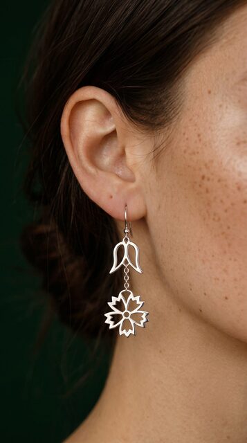 Earrings cornflower with a leaf