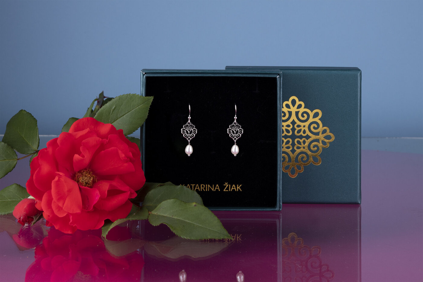 Earrings flower 1 + tear pearl
