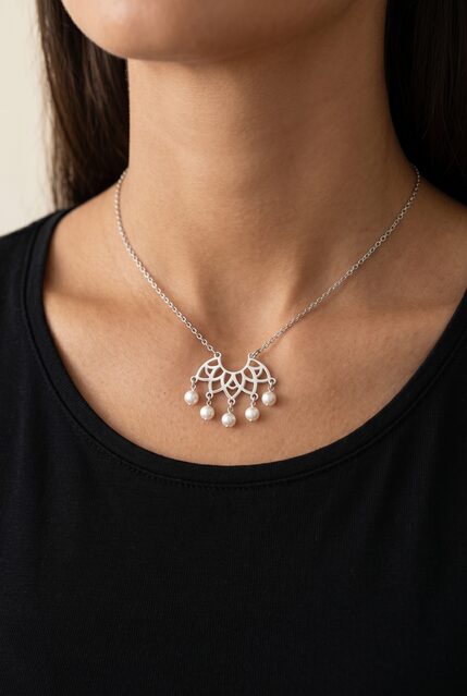 Necklace sunflower arc + pearls