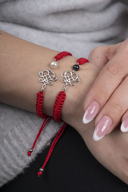 Bracelet wire craft heart 1 – cord + pearl