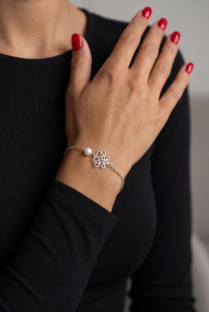 Bracelet wire craft heart 1 – chain + pearl