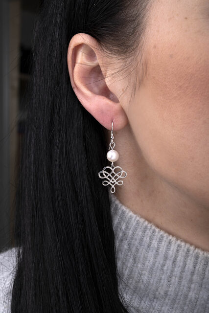 Earrings wire craft heart 1+ pearl