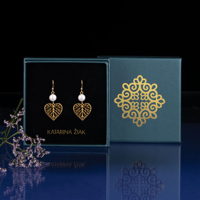 Earrings linden leaf – mini + pearl