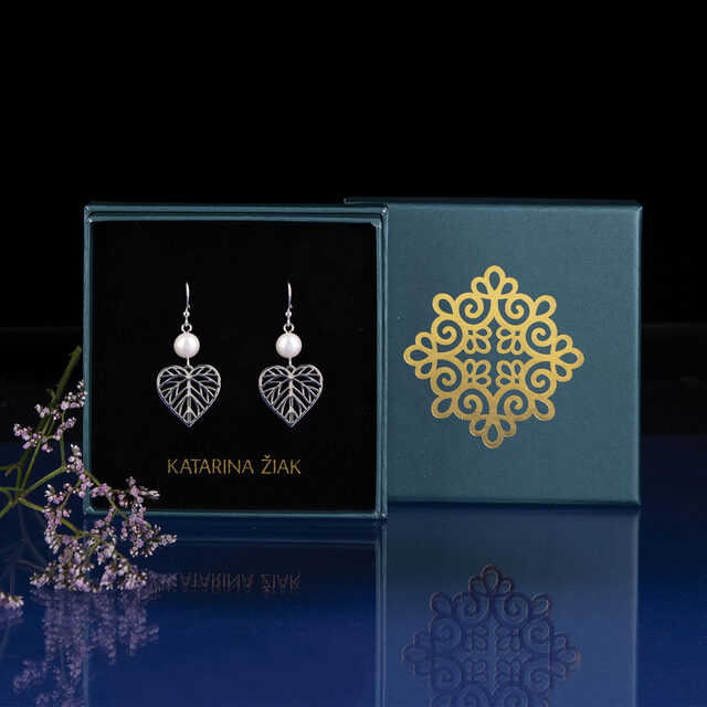 Earrings linden leaf – mini + pearl