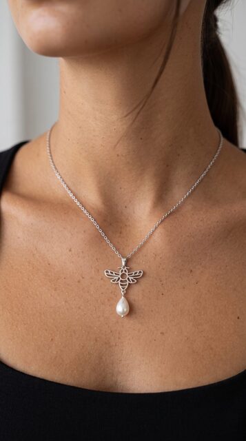 Pendant bee 5 + tear pearl
