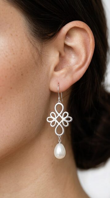 Earrings infinity – 1 tear pearl