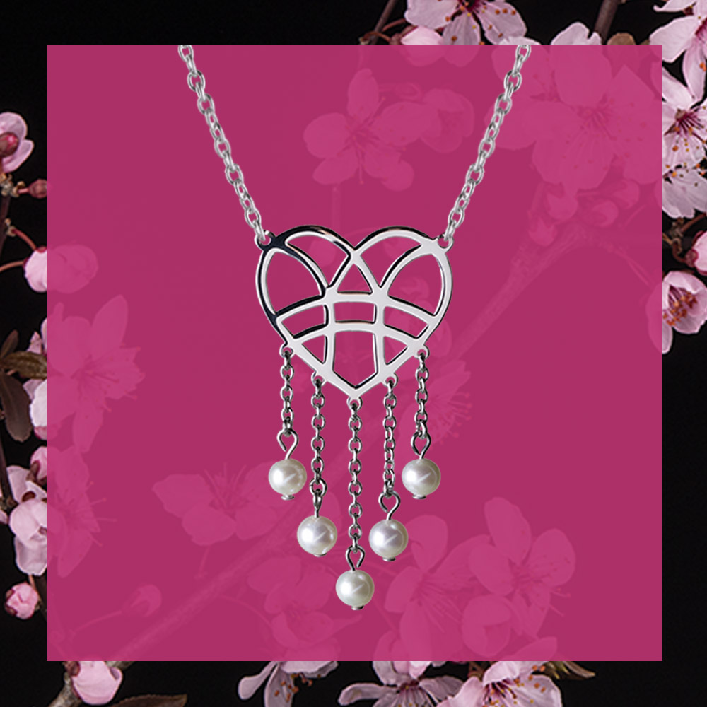 Necklace heart waterfall pearls – small