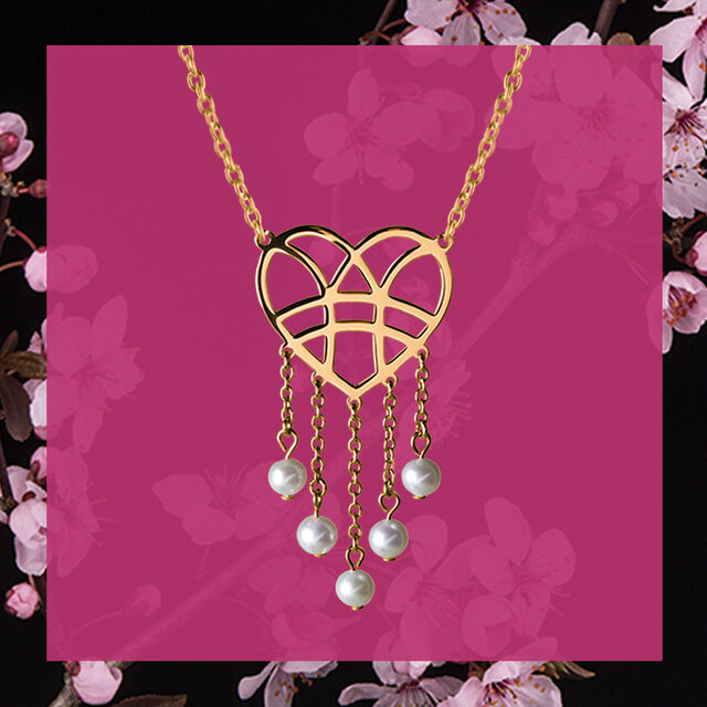 Necklace heart waterfall pearls – small