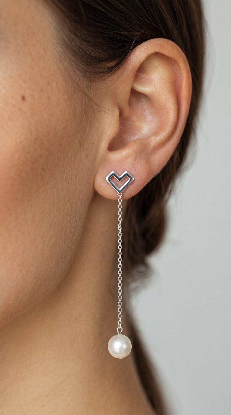 Studs Novohrad heart + pearl – long