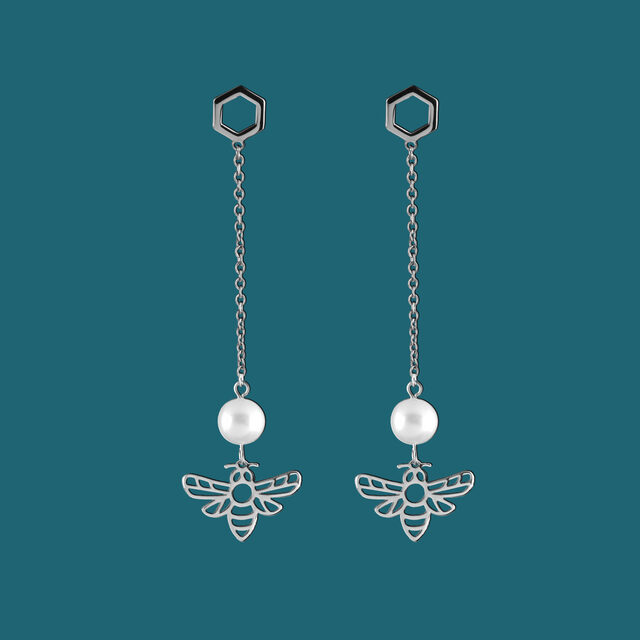 Earrings bee with pearl on chains
