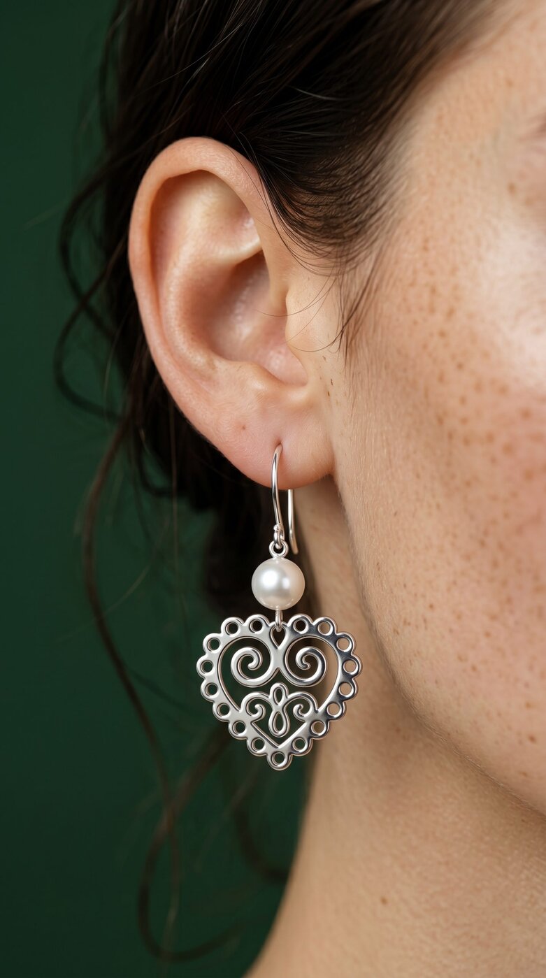 Earrings heart ornament mini with pearl