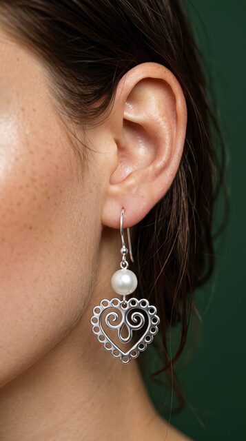 Earrings heart mini with pearl