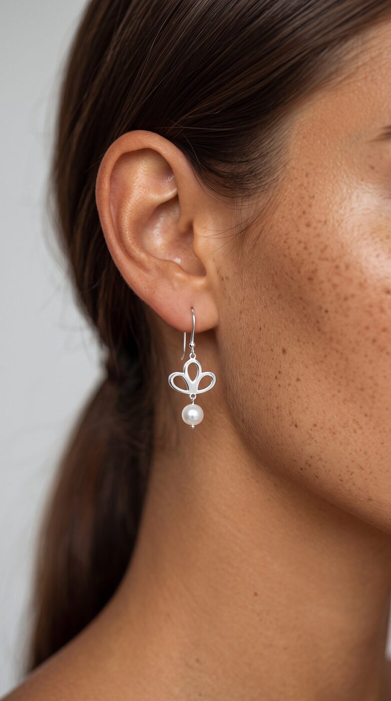 Earrings trefoil leaf with pearl