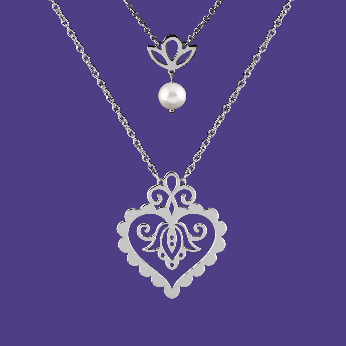 Two-row necklace cifer heart
