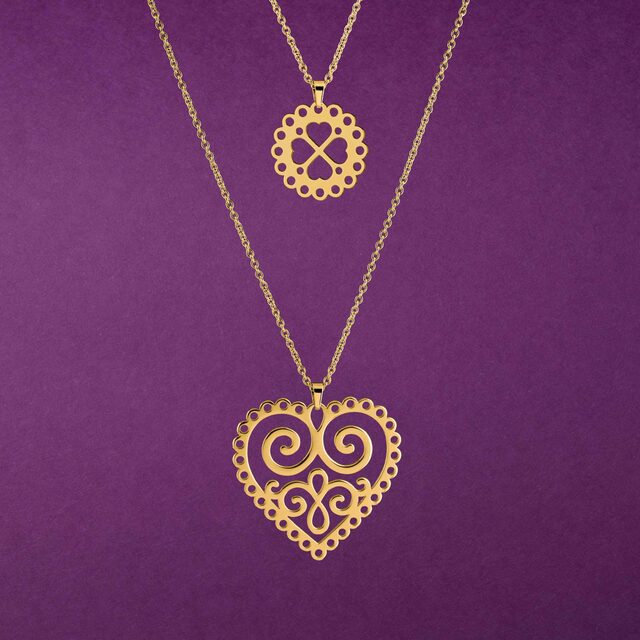 Two-row necklace heart ornament