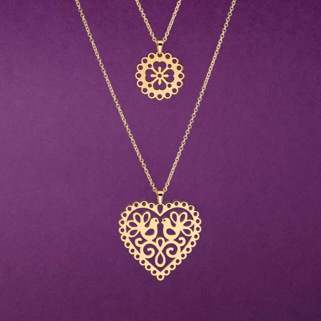 Two-row necklace heart doves