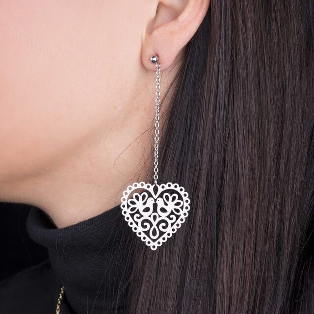 Earrings heart doves 1 on chains