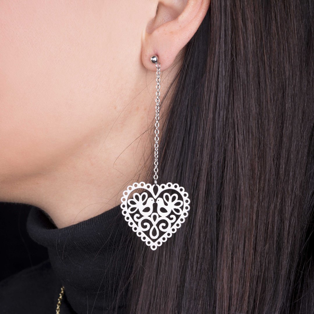 Earrings heart doves 1 on chains