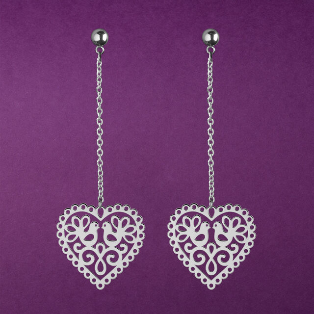 Earrings heart doves 1 on chains