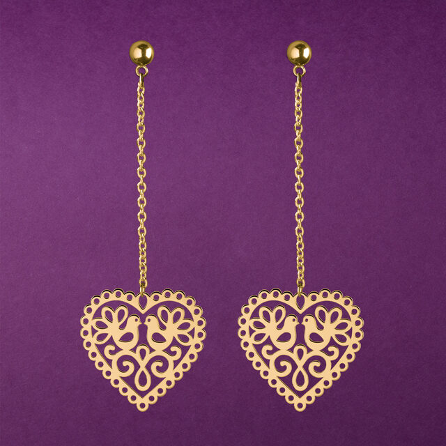 Earrings heart doves 1 on chains