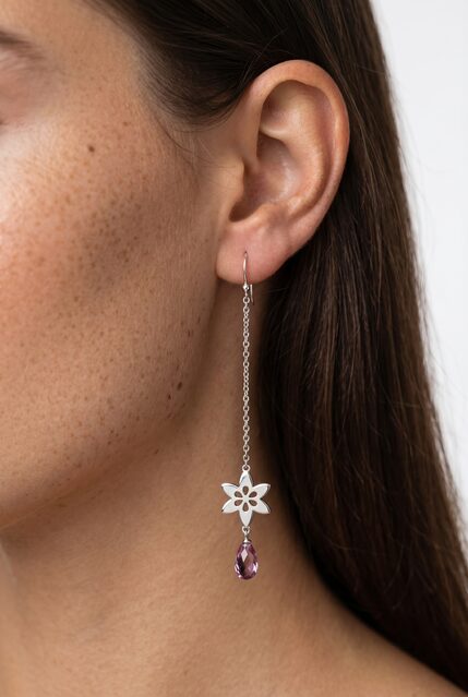 Earrings clematis 6 swarovski on chain