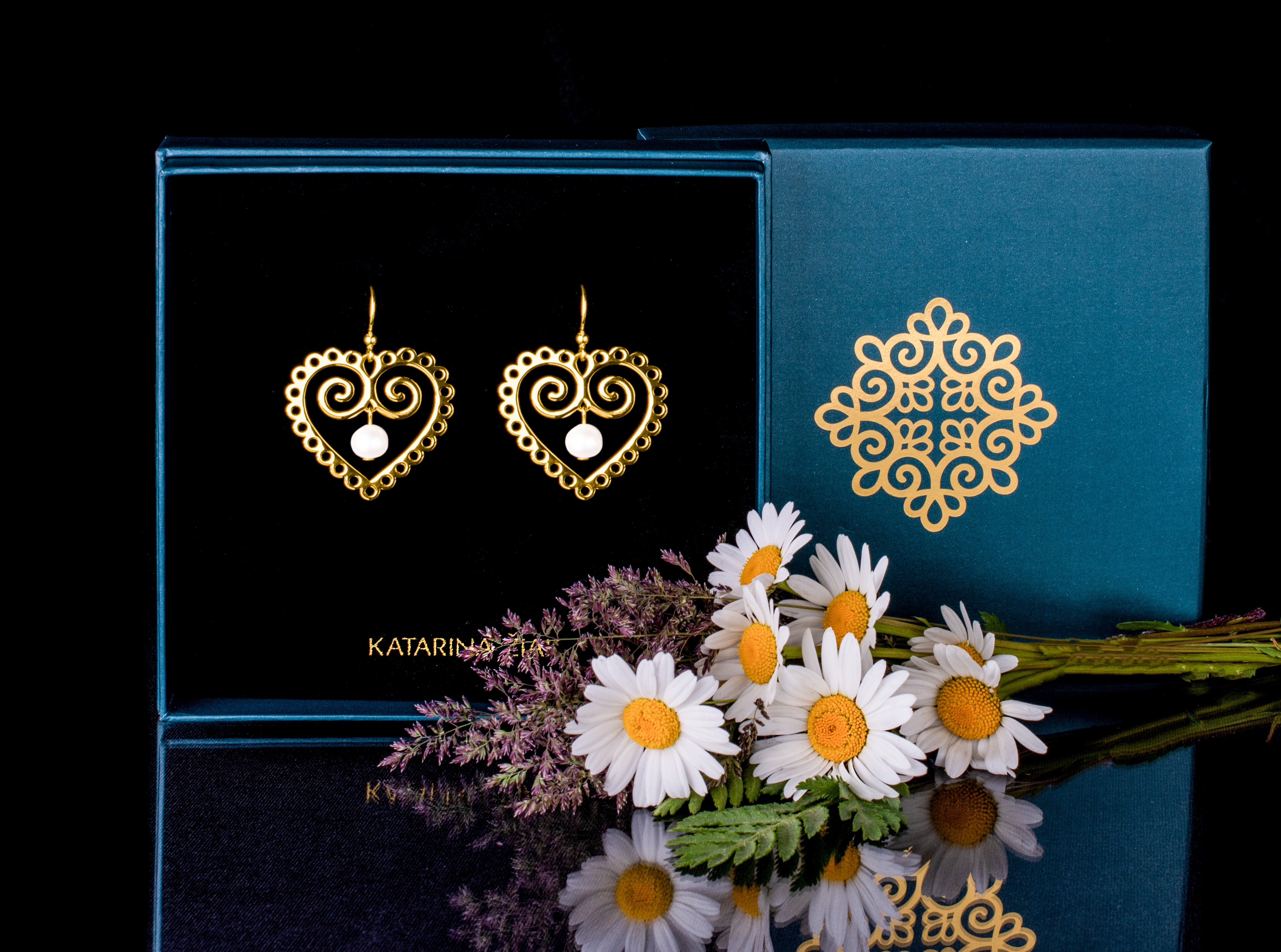 Náušnice srdce s perlou