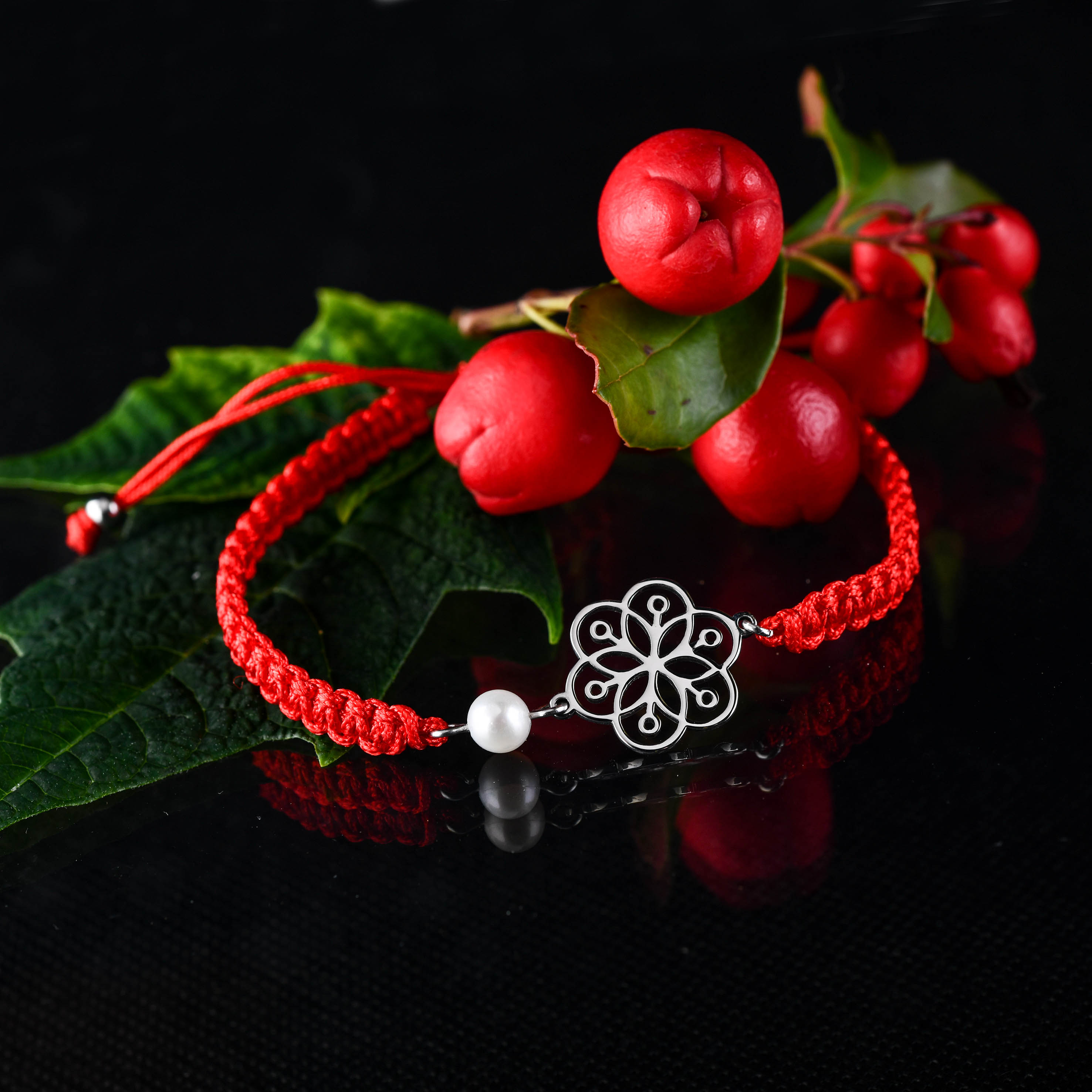 Náramok kvet života 1 – šnúrka + perla