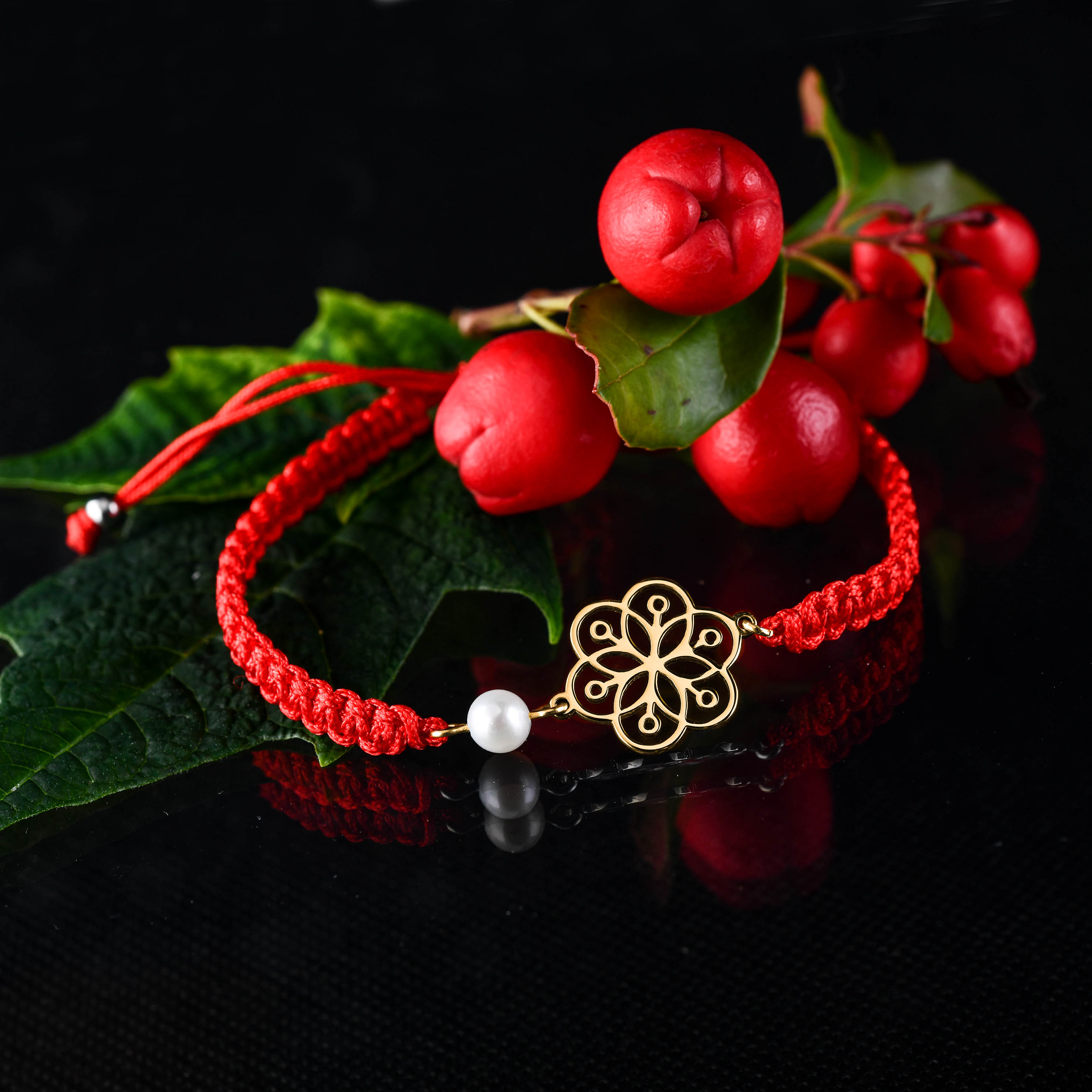 Náramok kvet života 1 – šnúrka + perla