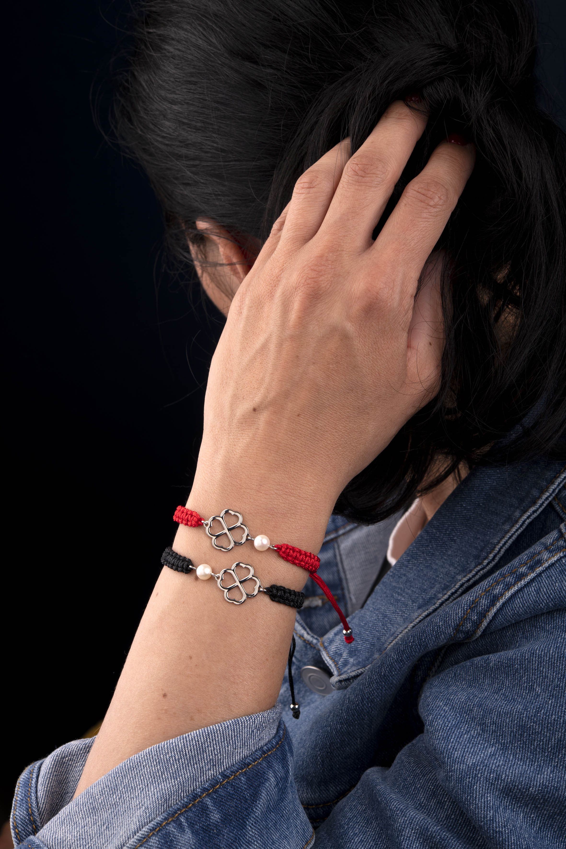 Náramok štvorlístok – šnúrka + perla