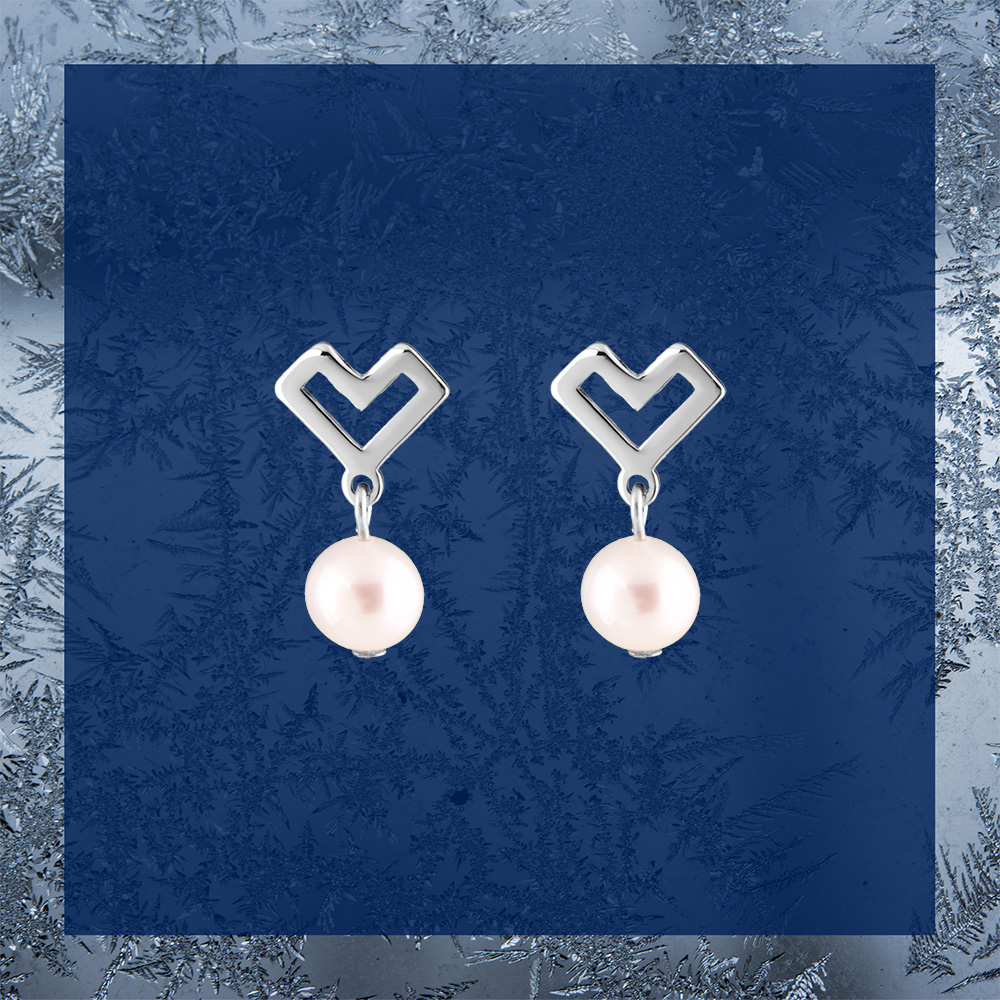 Napichovacie náušnice – Novohrad srdiečko + perla - krátke
