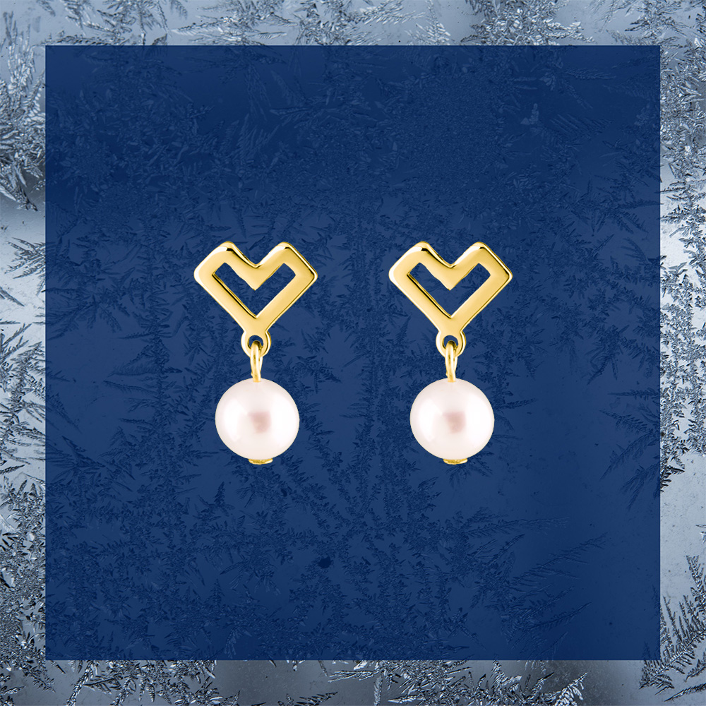 Napichovacie náušnice – Novohrad srdiečko + perla - krátke