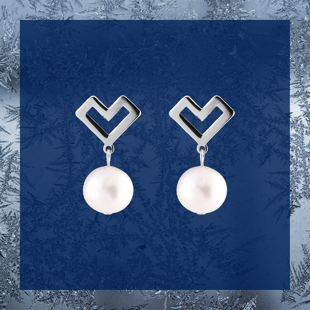 Napichovacie náušnice – Novohrad srdiečko + perla - krátke