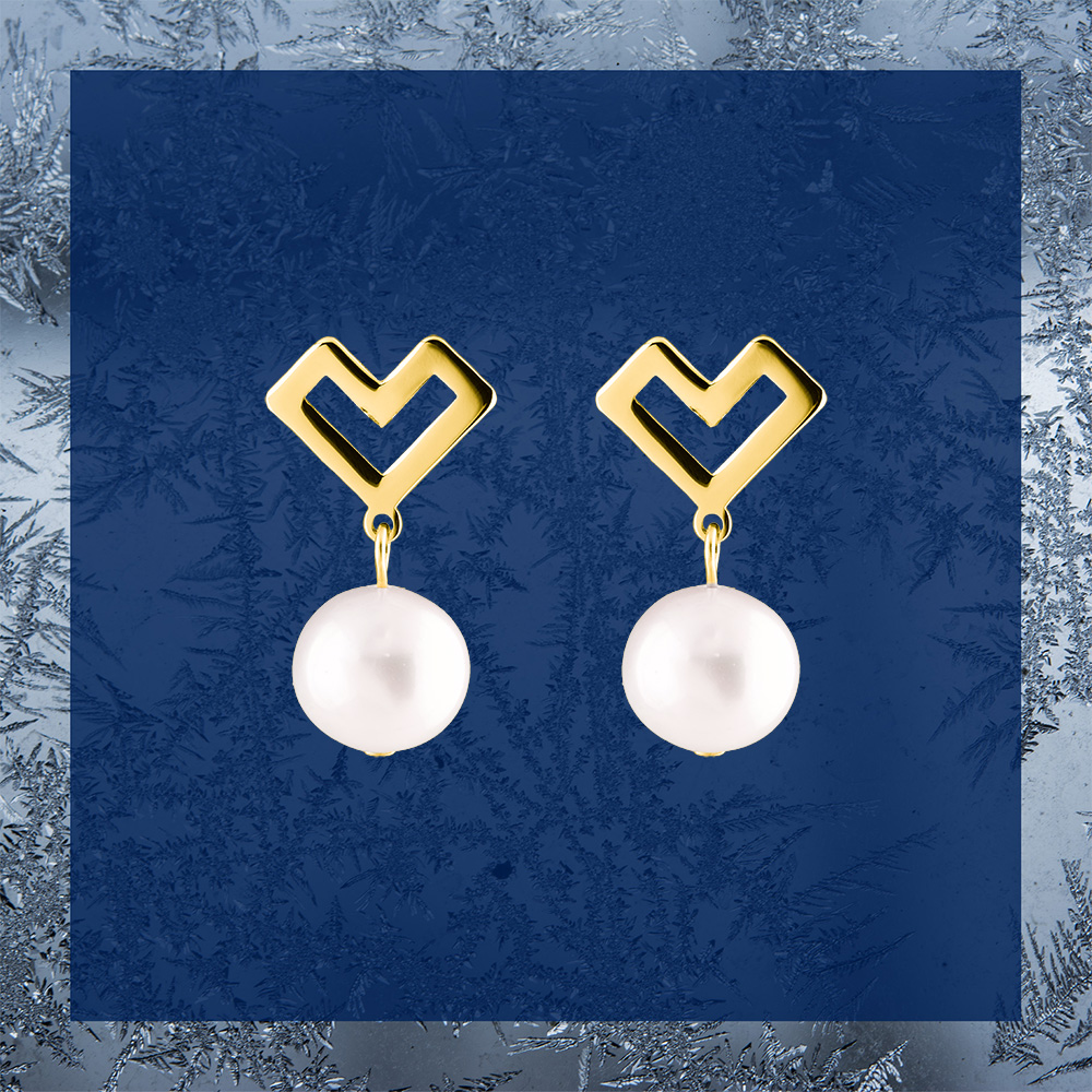 Napichovacie náušnice – Novohrad srdiečko + perla - krátke