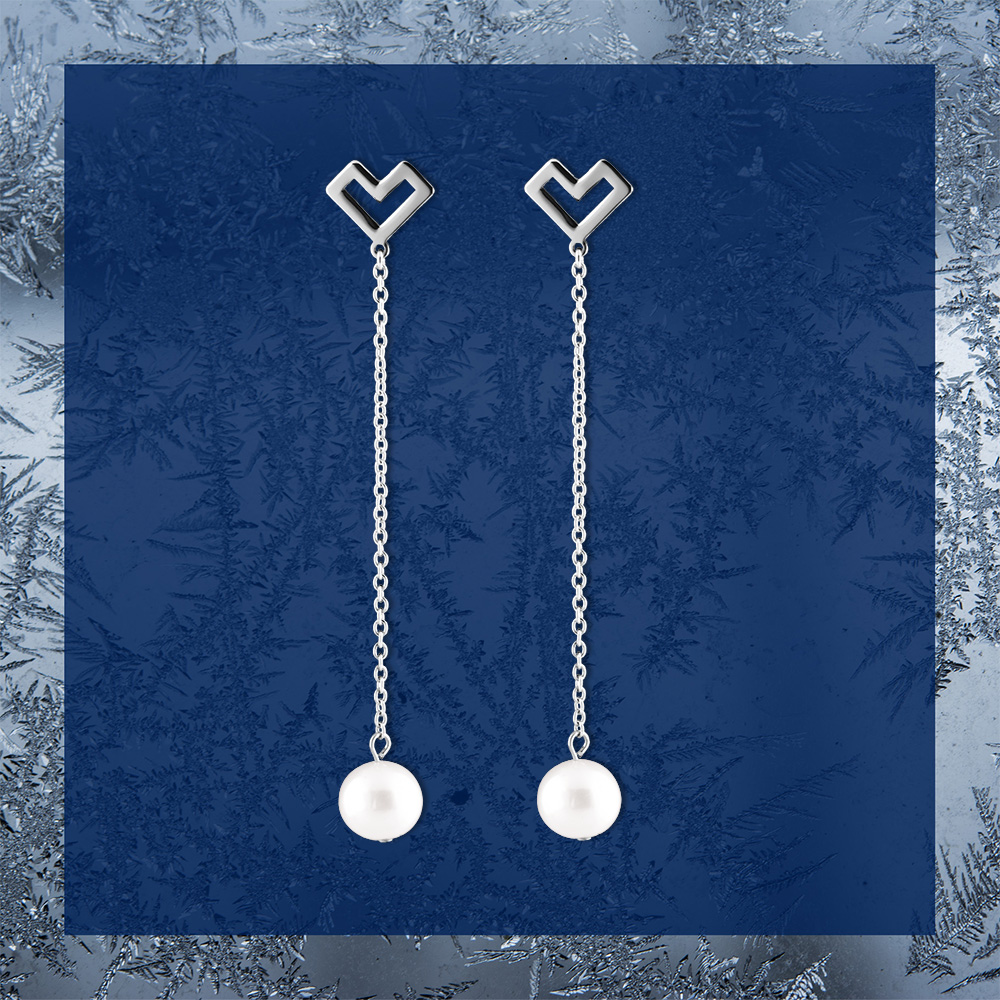 Napichovacie náušnice – Novohrad srdiečko + perla - dlhé