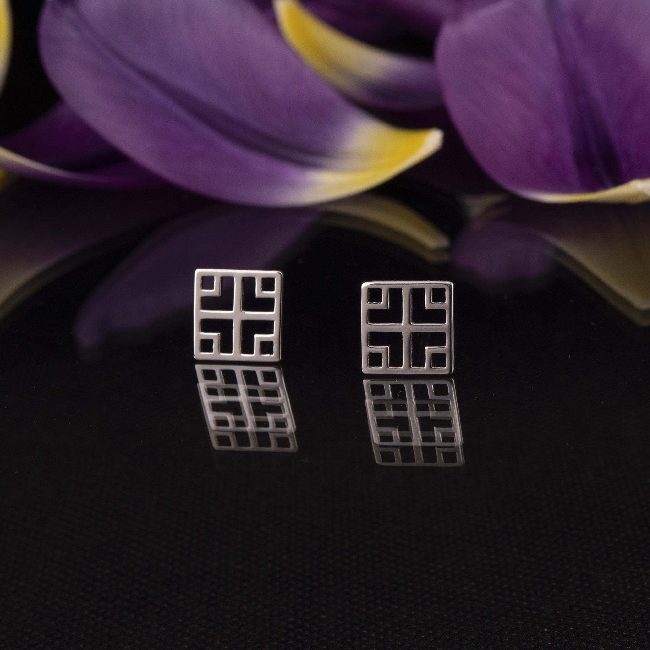 Napichovacie náušnice - Novohrad ornament štvorec 2