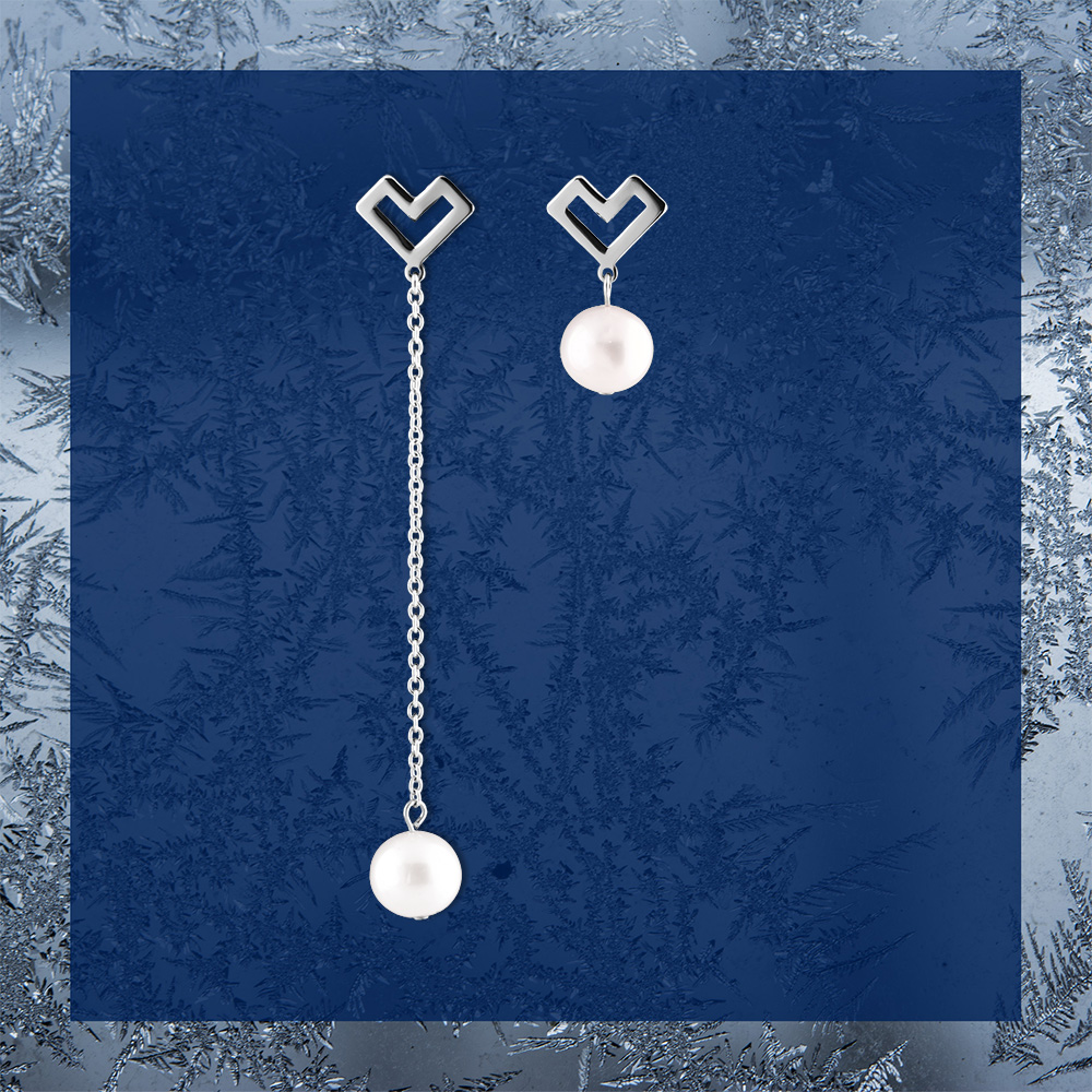 Napichovacie náušnice – Novohrad srdiečko + perla - dlhé kombinované